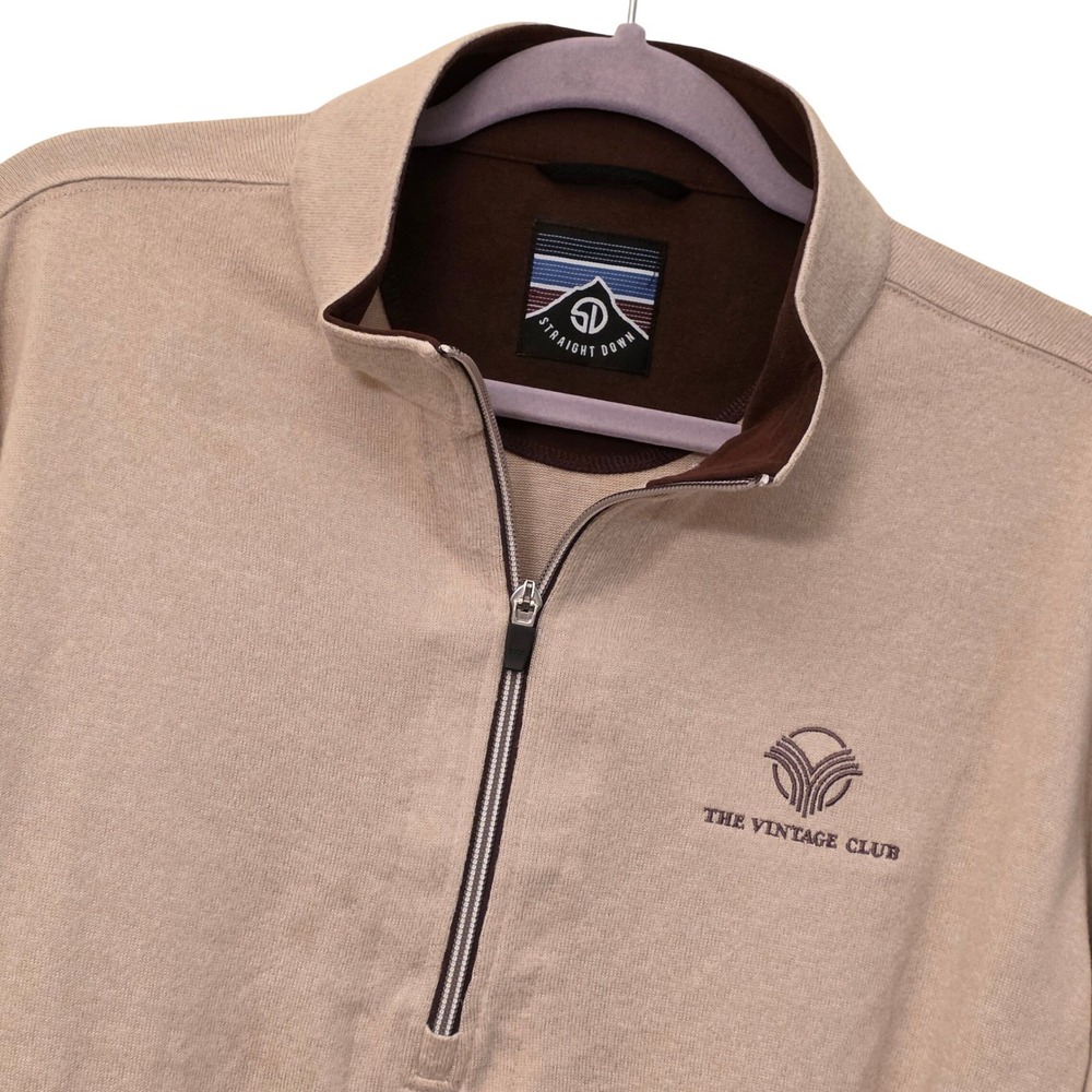 Straight Down Mens XL The Vintage Club Quarter Zip Pullover Tan Golf Sweater
